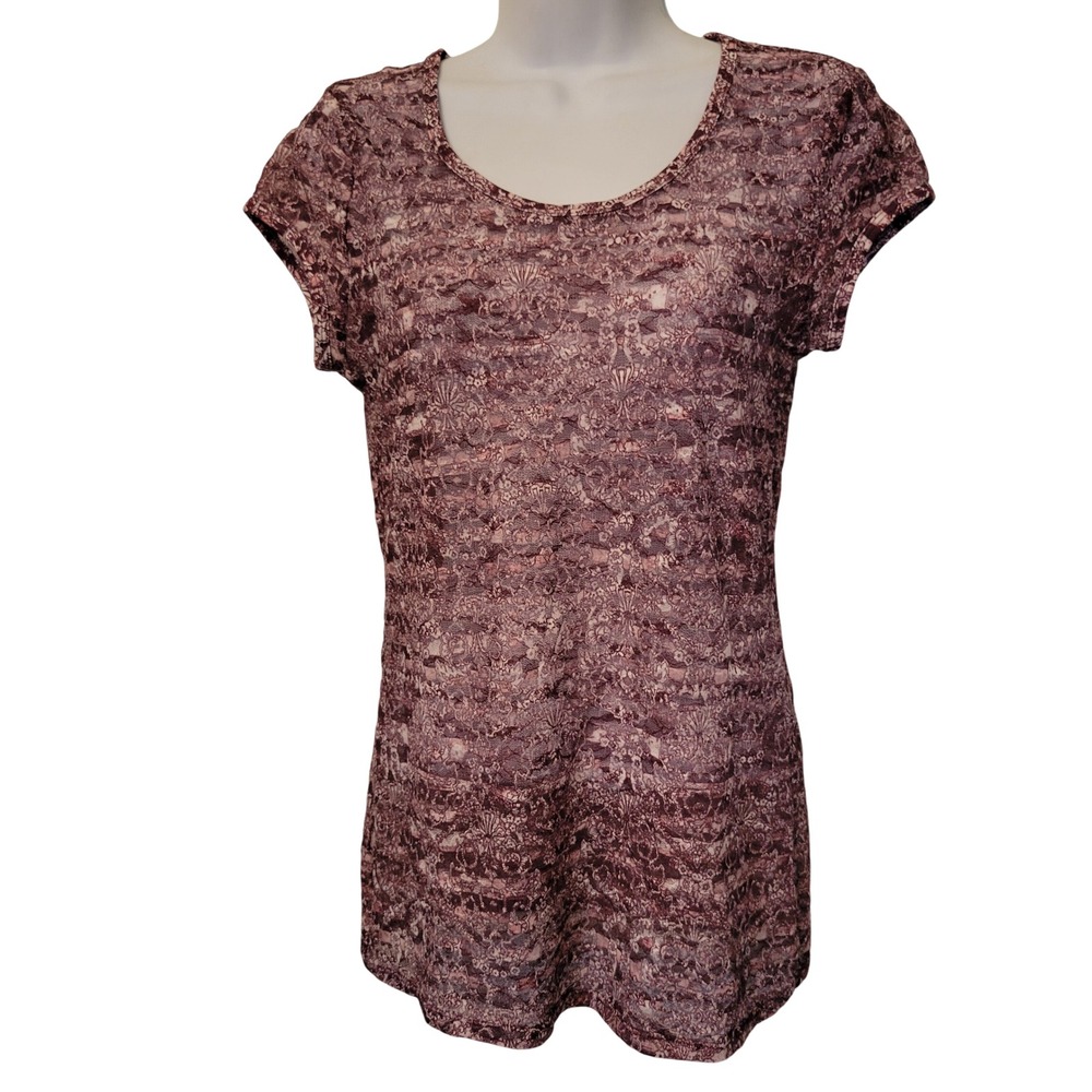 Mudd Dark Plum Lace Overlay Short Sleeve‎ Tunic Top XL Y2K 90s Whimsigoth Fairy
